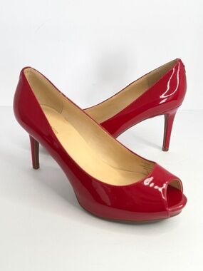 Liz Claiborne Red Patent Leather Peep Toe Stiletto Pumps Size 9M